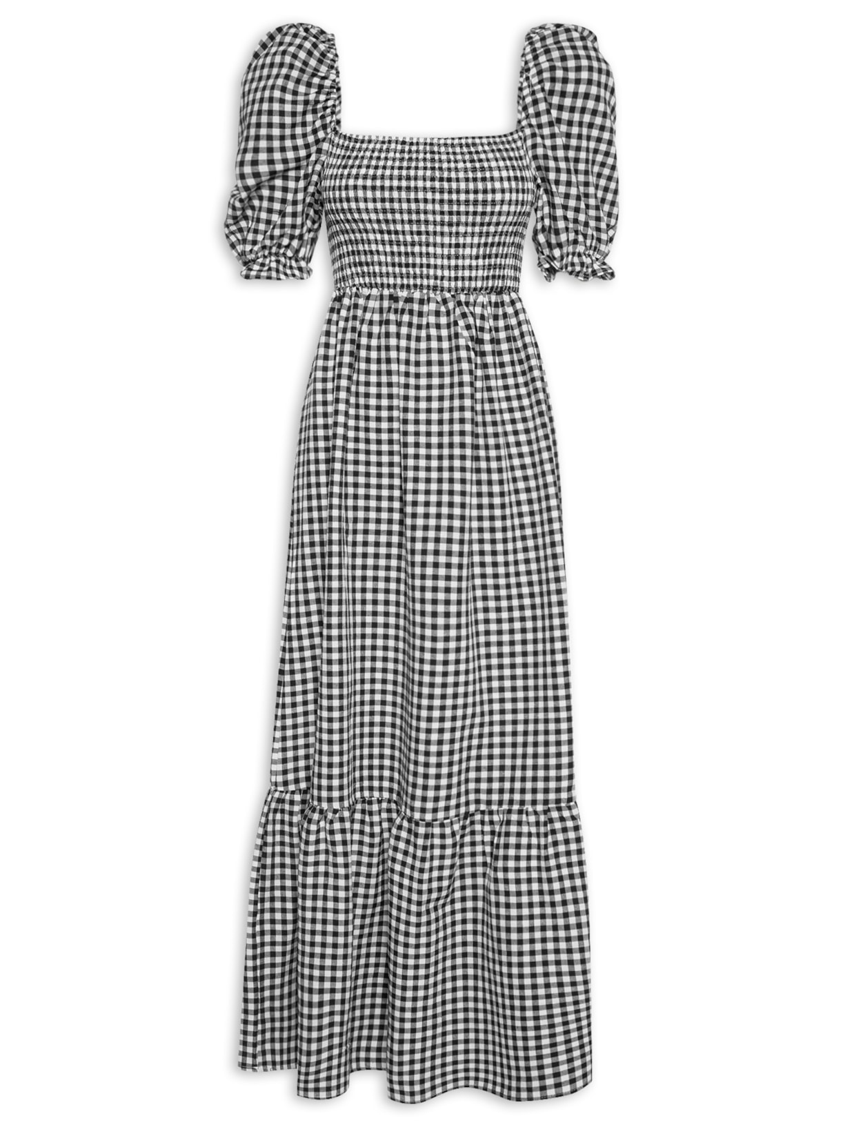 Vestido Midi Vichy - Preto