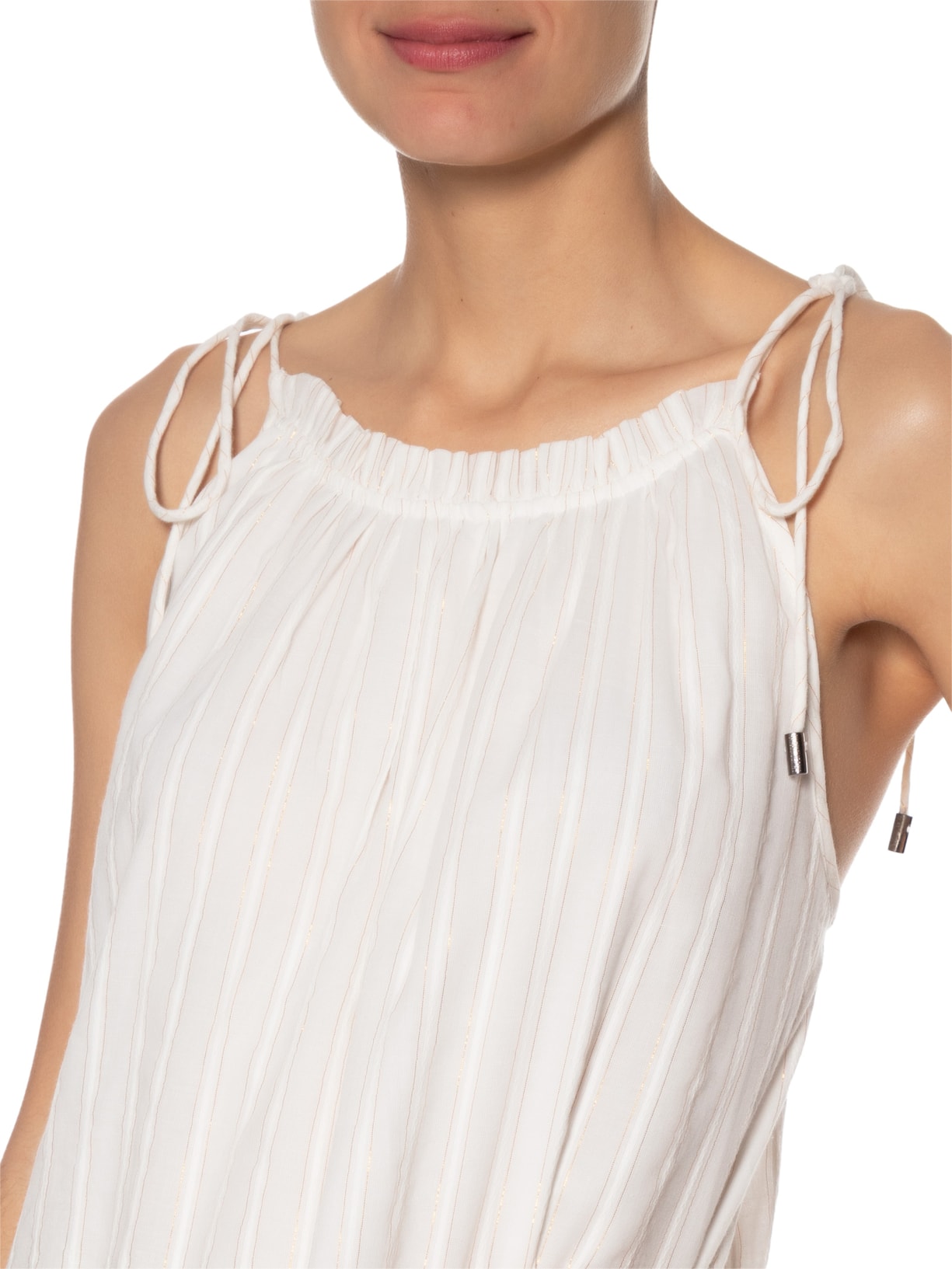 Vestido Midi Voil Com Luréx Branco Animale Jeans