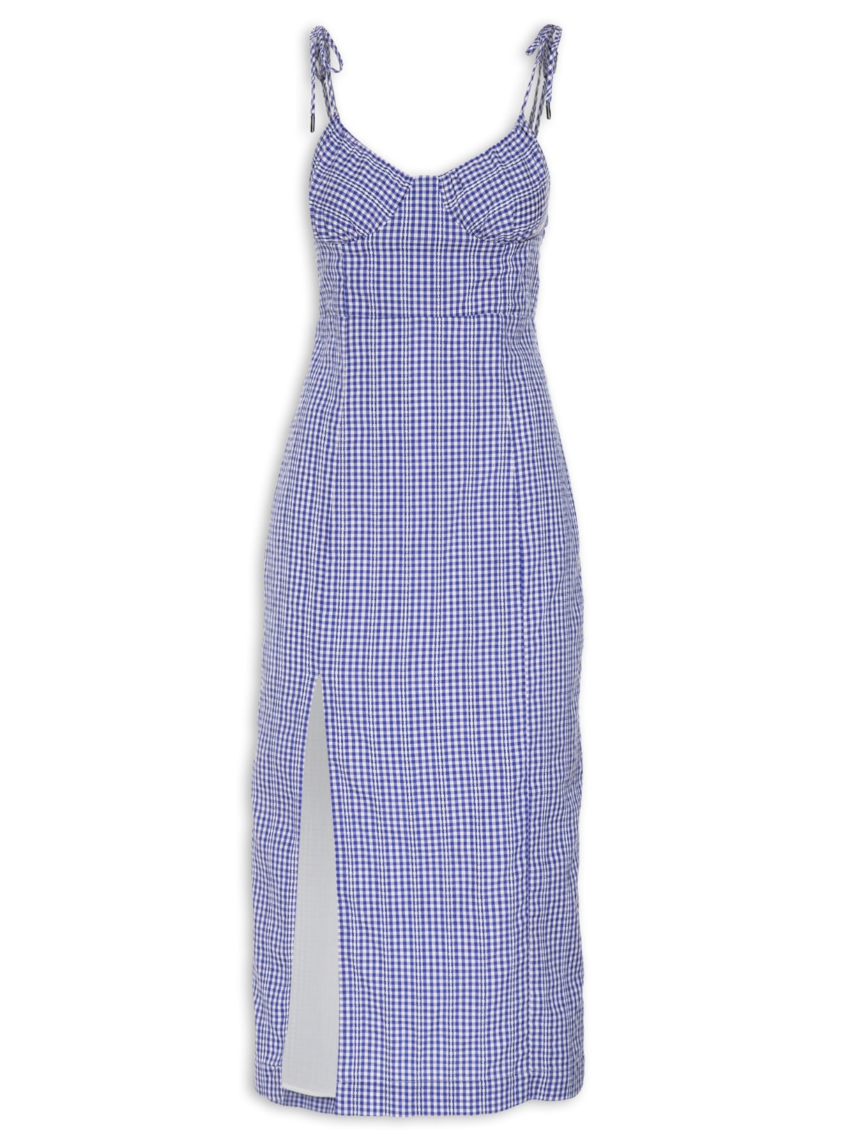 Vestido Midi Xadrez Amarração Ombro - Azul