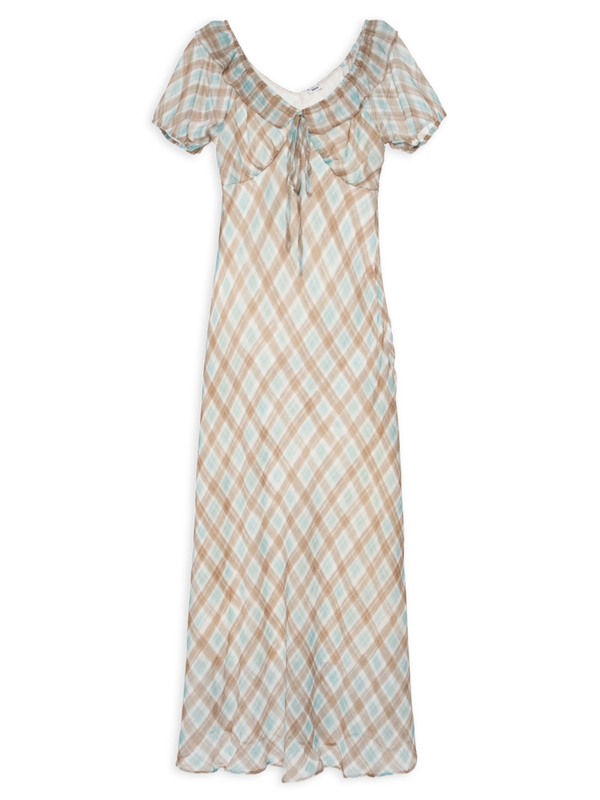 Vestido Midi Xadrez Com Amarração - Azul