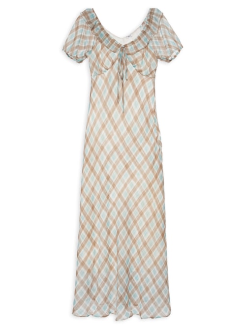 Vestido Midi Xadrez Com Amarração - Azul