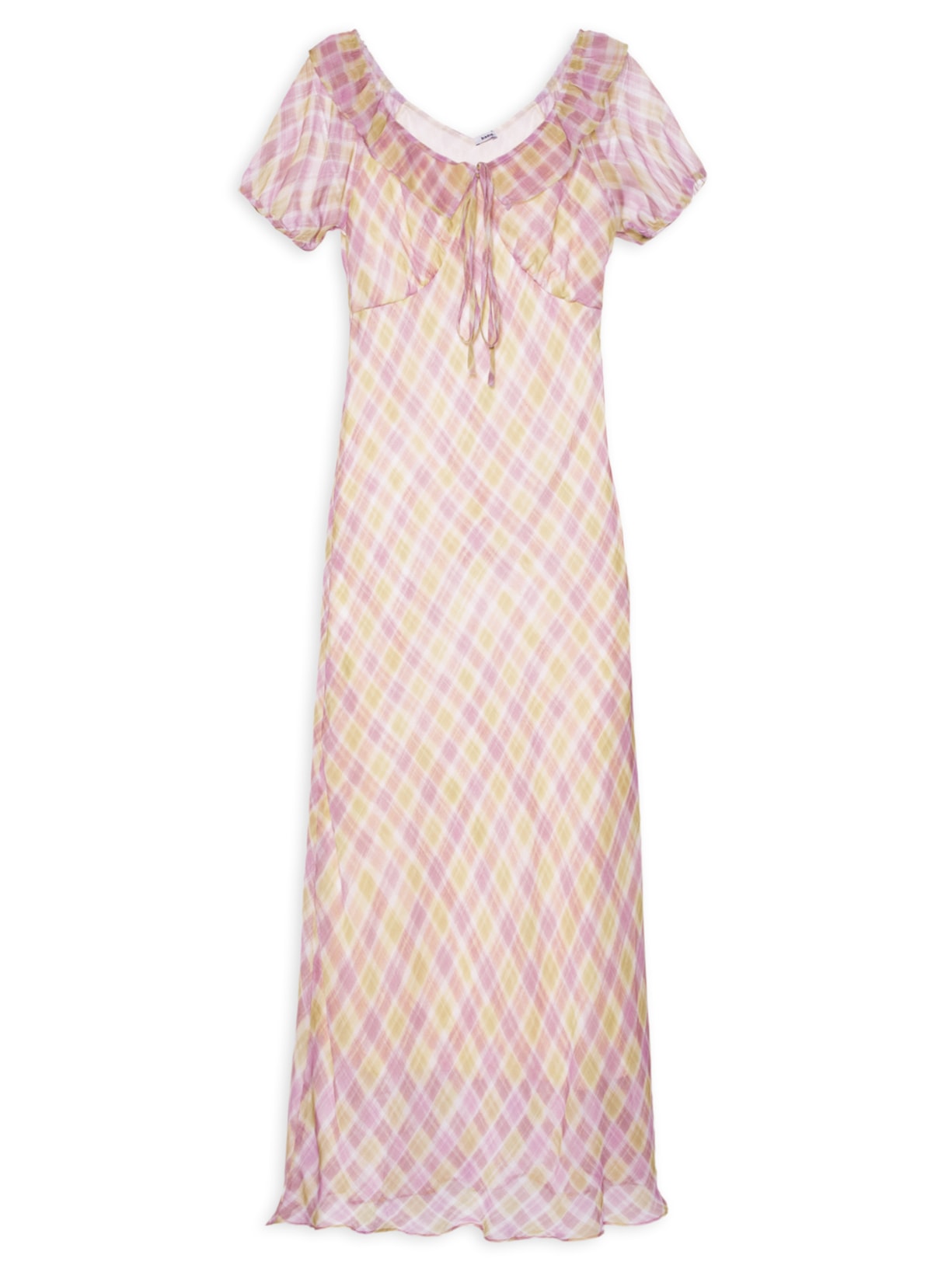 Vestido Midi Xadrez Com Amarração Rosa Basiq