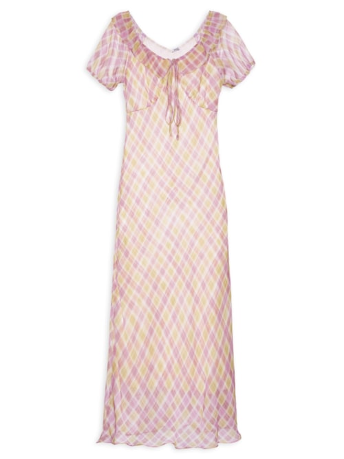 Vestido Midi Xadrez Com Amarração - Rosa