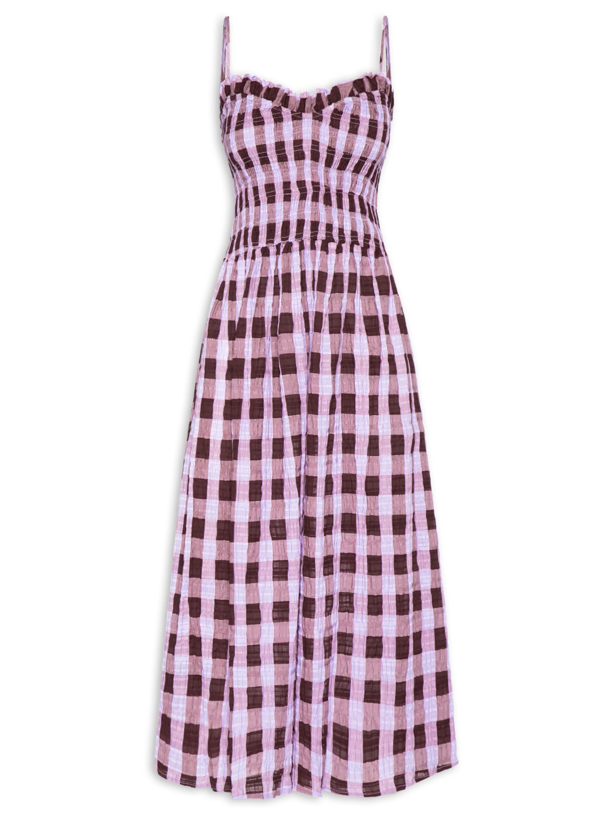 Vestido Midi Xadrez Romântico Roxo Farm