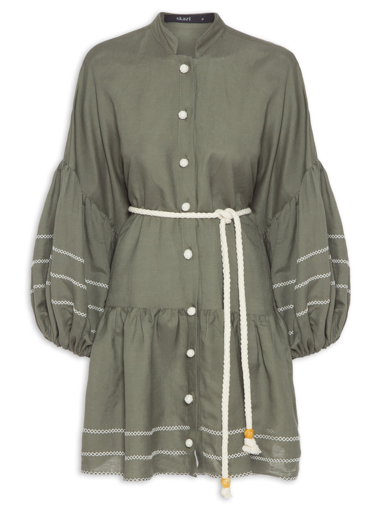 Vestido Mini Amplo Linho Cinto - Verde