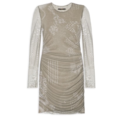 Vestido Mini De Tule Com Forro Manga Longa Dragão - Verde