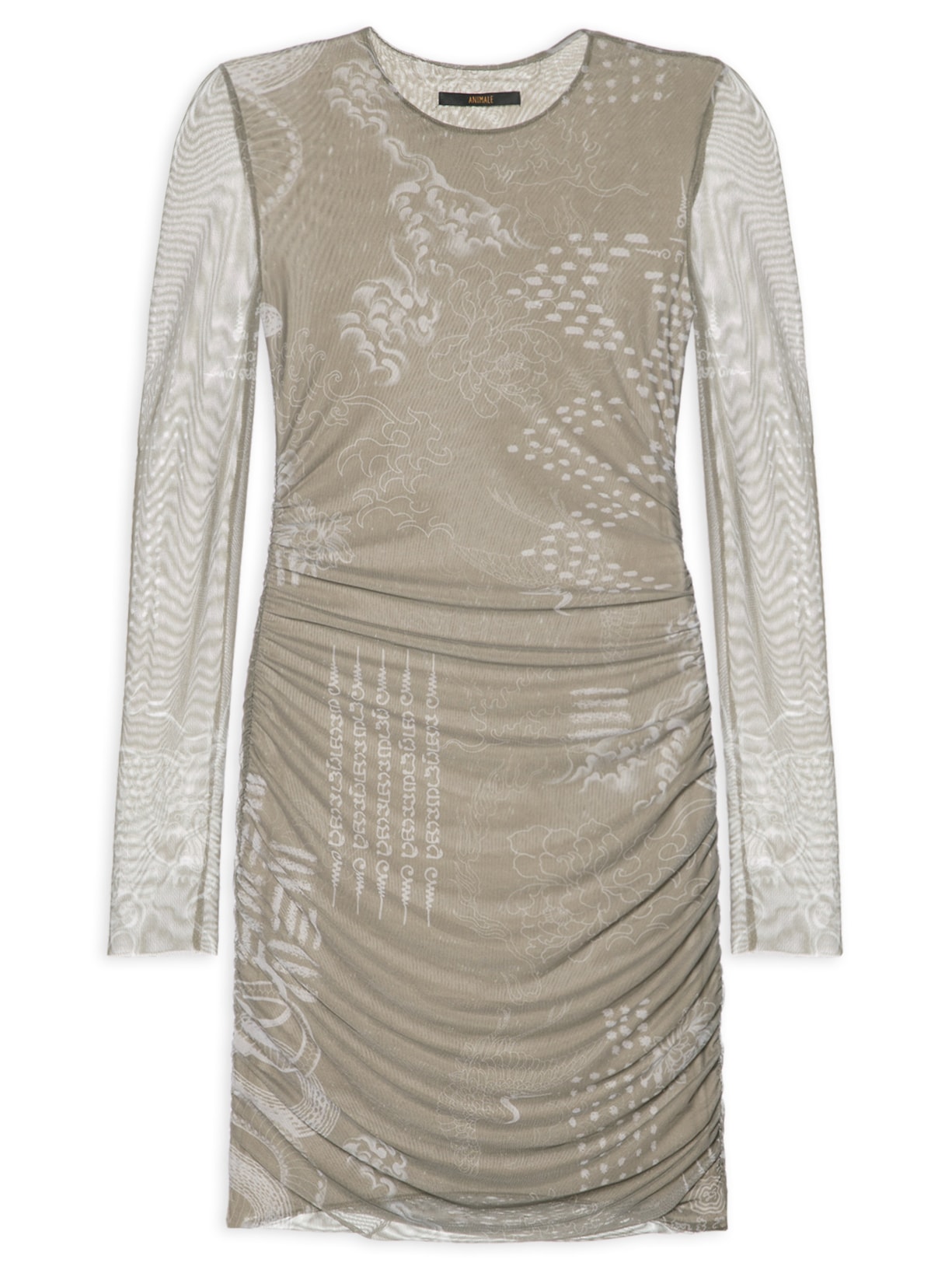Vestido Mini De Tule Com Forro Manga Longa Dragão - Verde