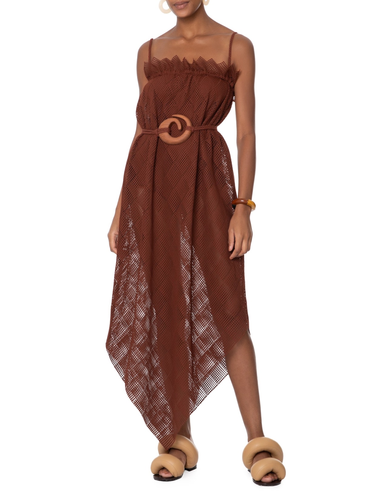 Vestido Mini Dress Toalha Tricot Marrom Paula Raia