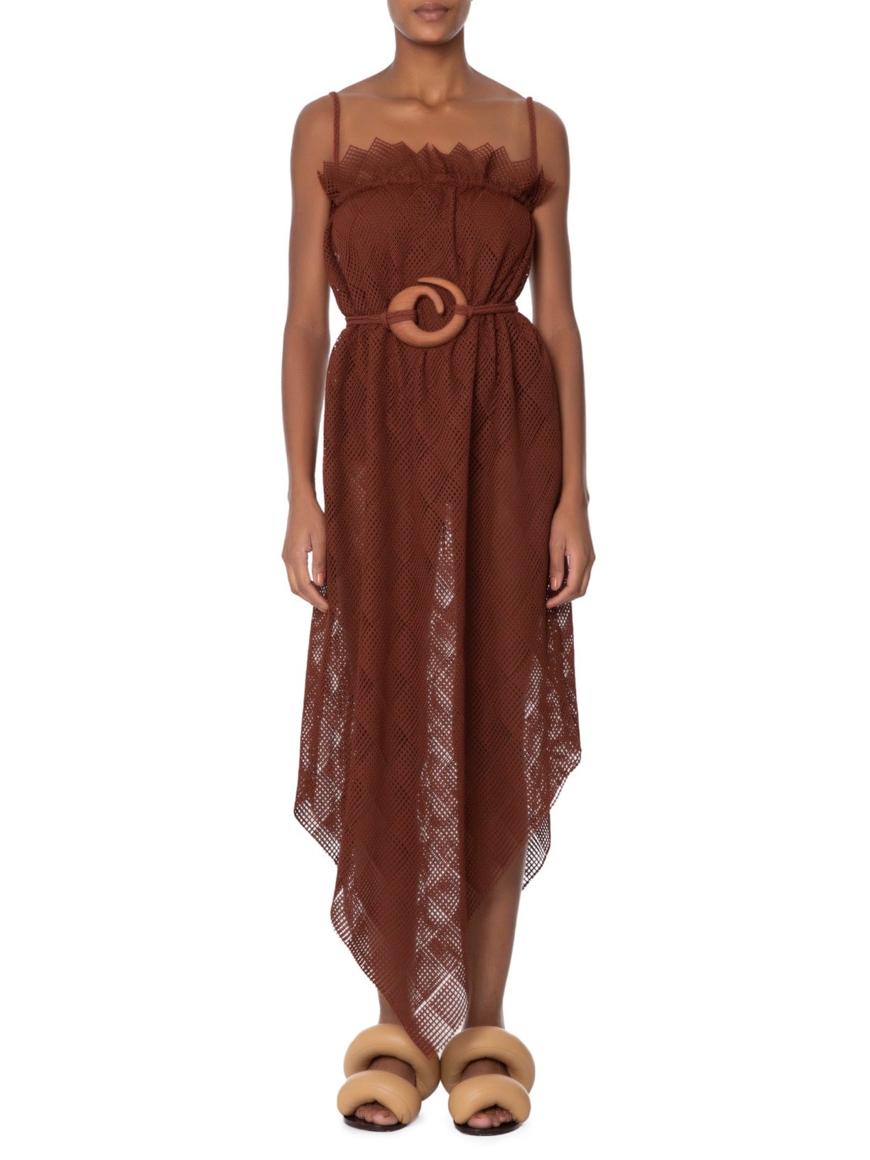 Vestido Mini Dress Toalha Tricot Marrom Paula Raia