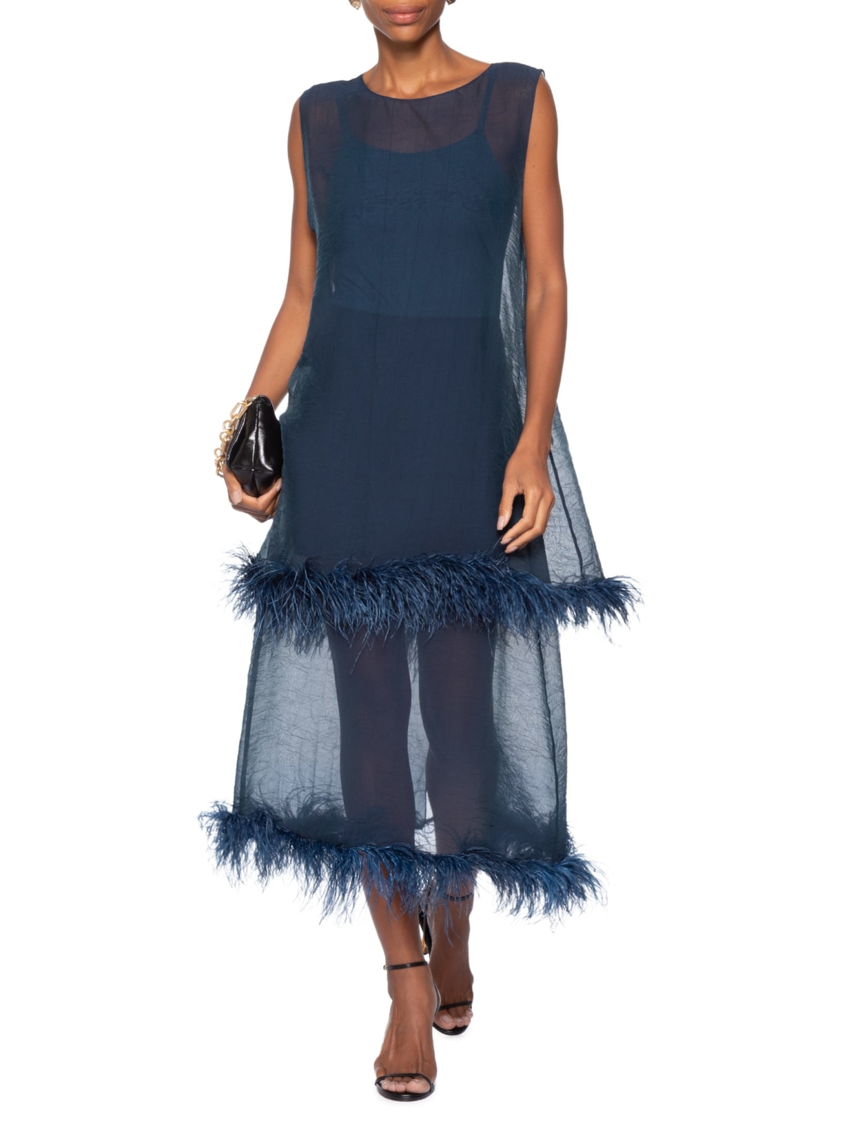 Vestido Mini Feather – Azul Marina Bitu