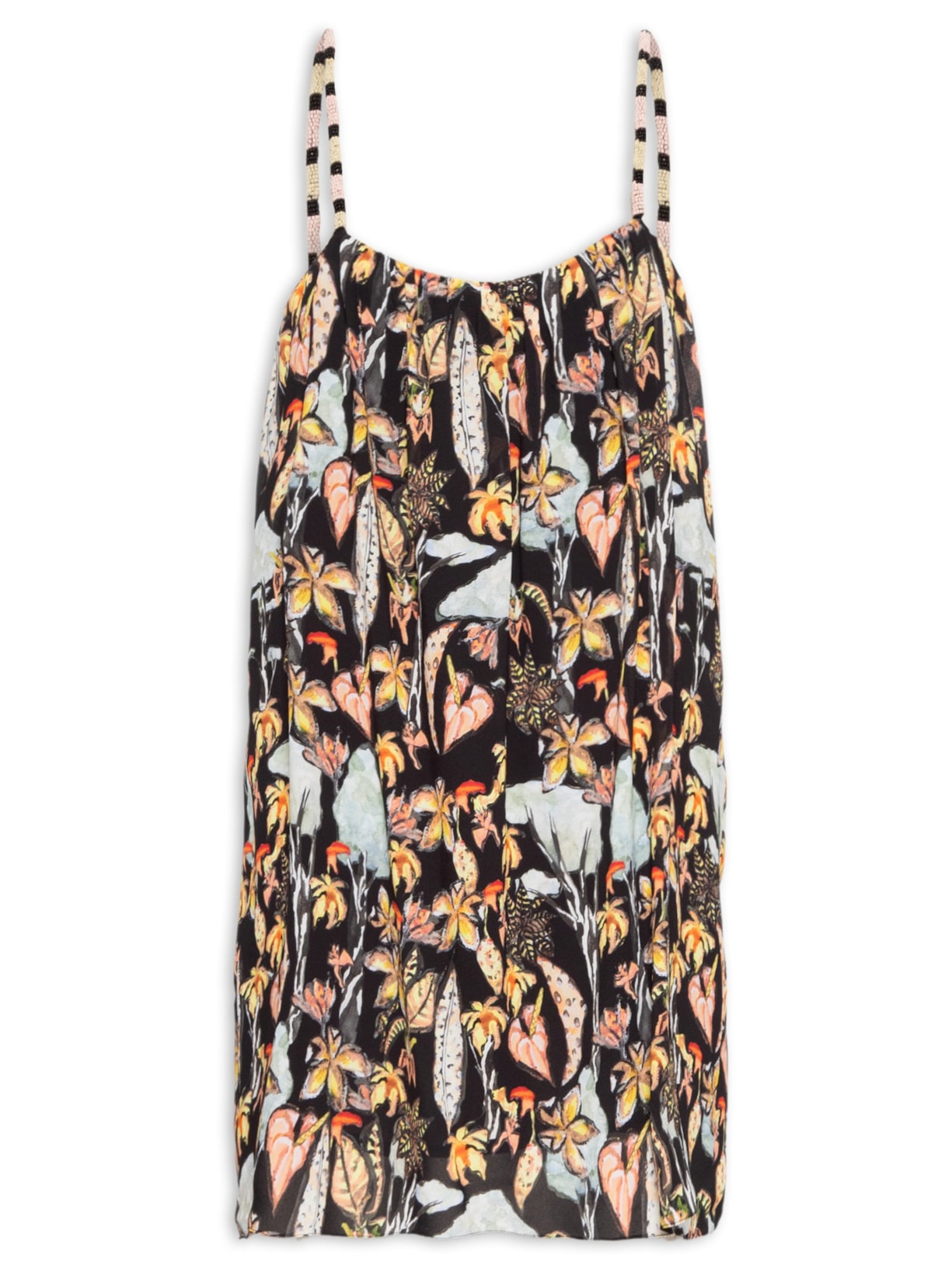 Vestido Mini Folhagem Mata D'Onça Seda - Preto
