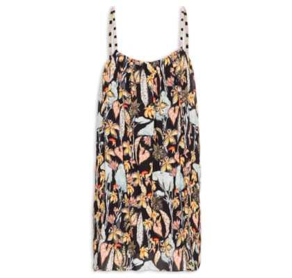 Vestido Mini Folhagem Mata D'Onça Seda - Preto