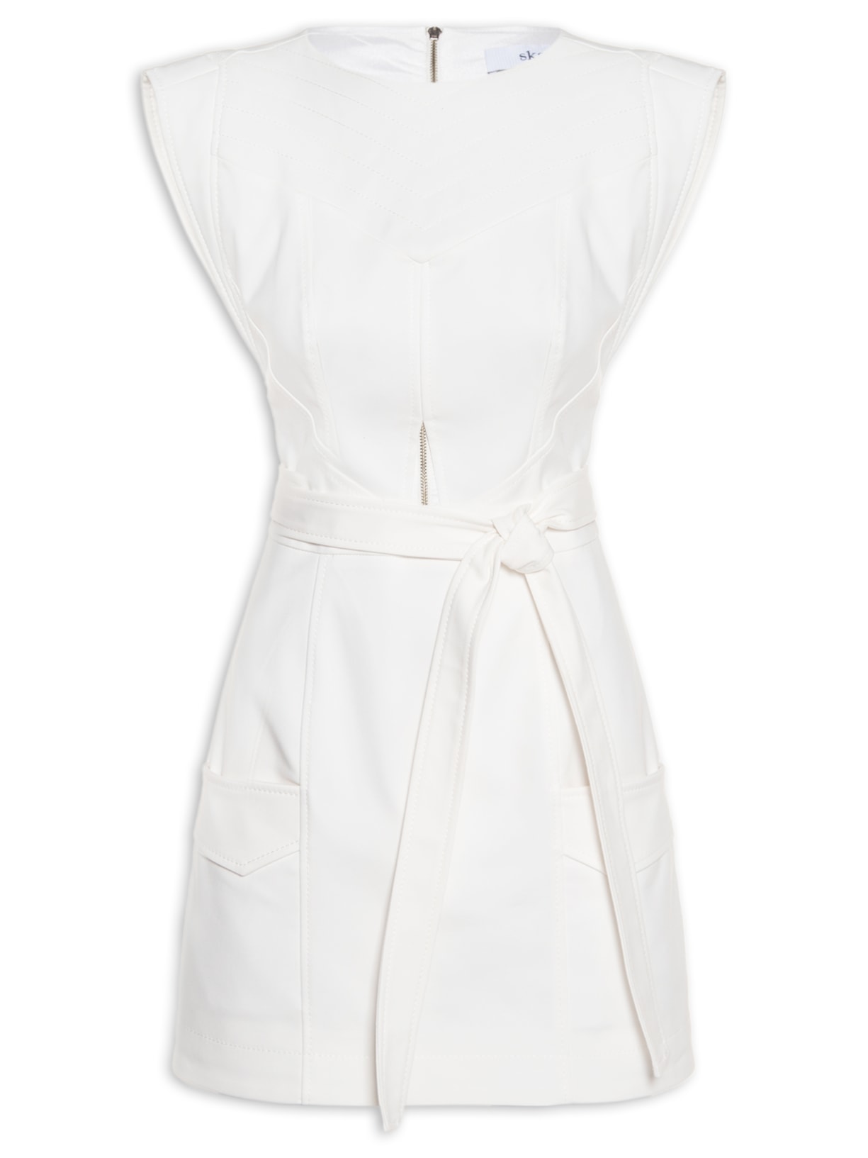 Vestido Mini Pesponto Com Faixa - Branco