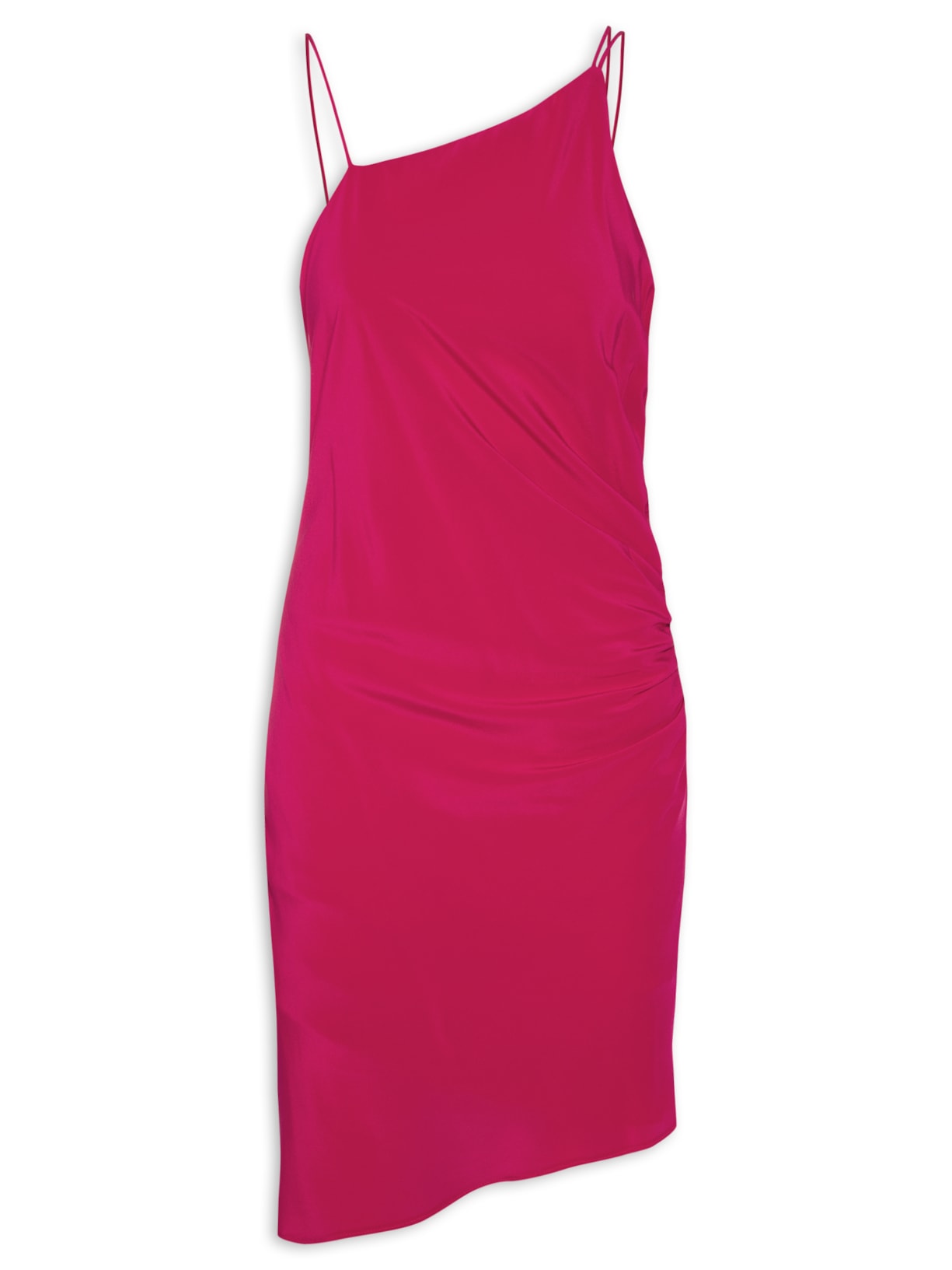 Vestido Mini Um Ombro Só Com Drapeados - Rosa