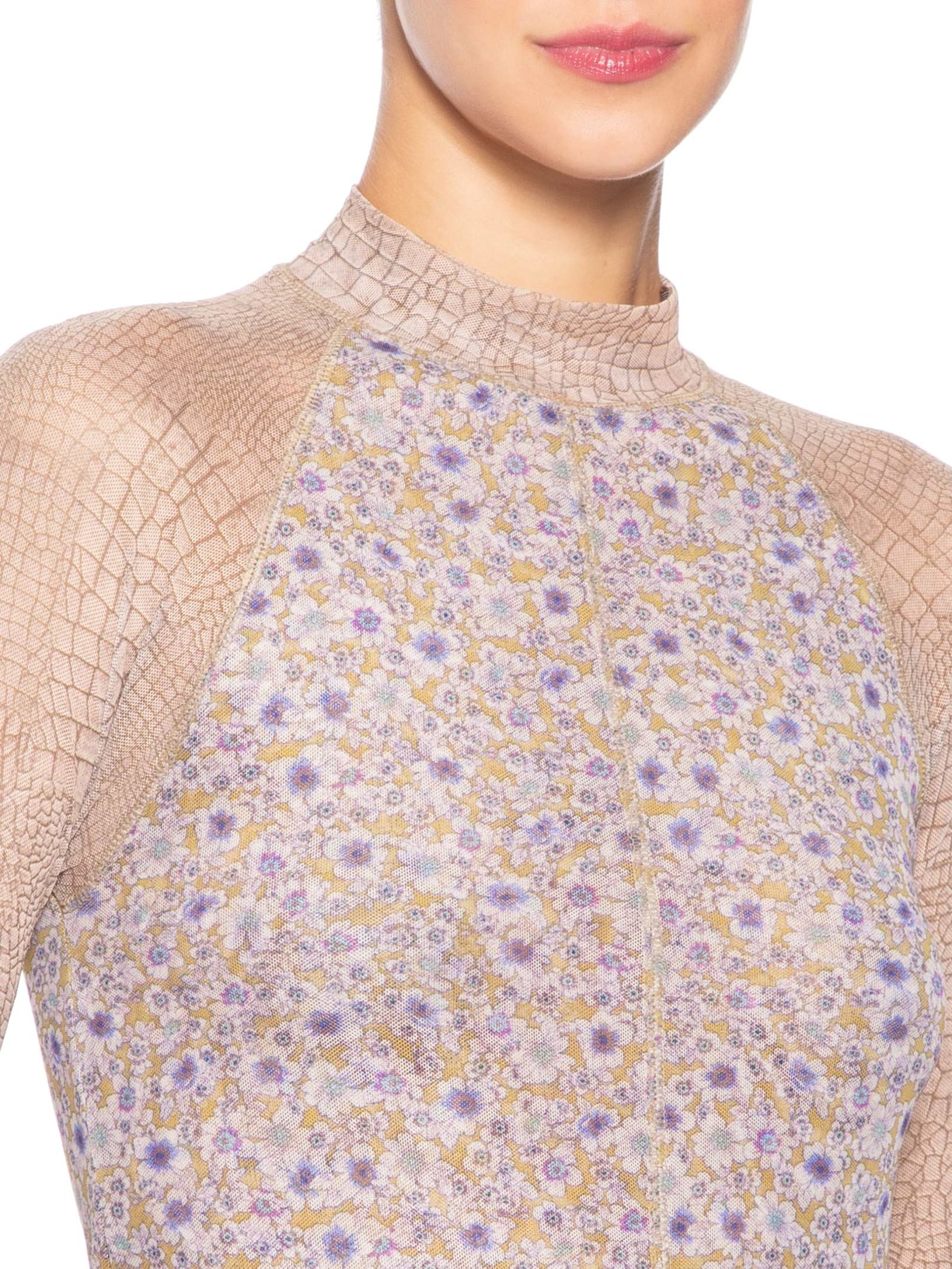 Vestido Mix Tule Liberty Bege Animale