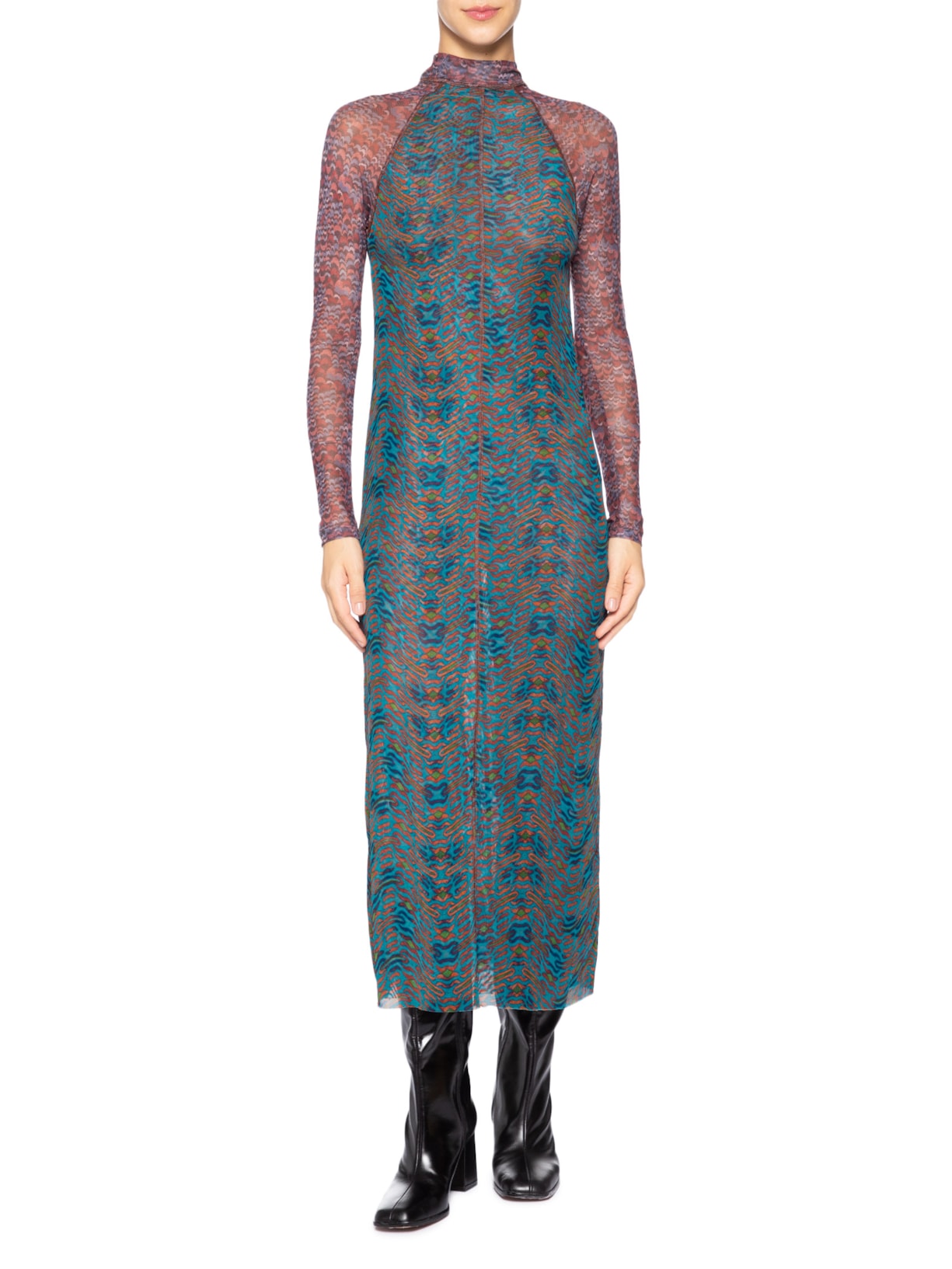 Vestido Mix Tule Tigre Azul Animale