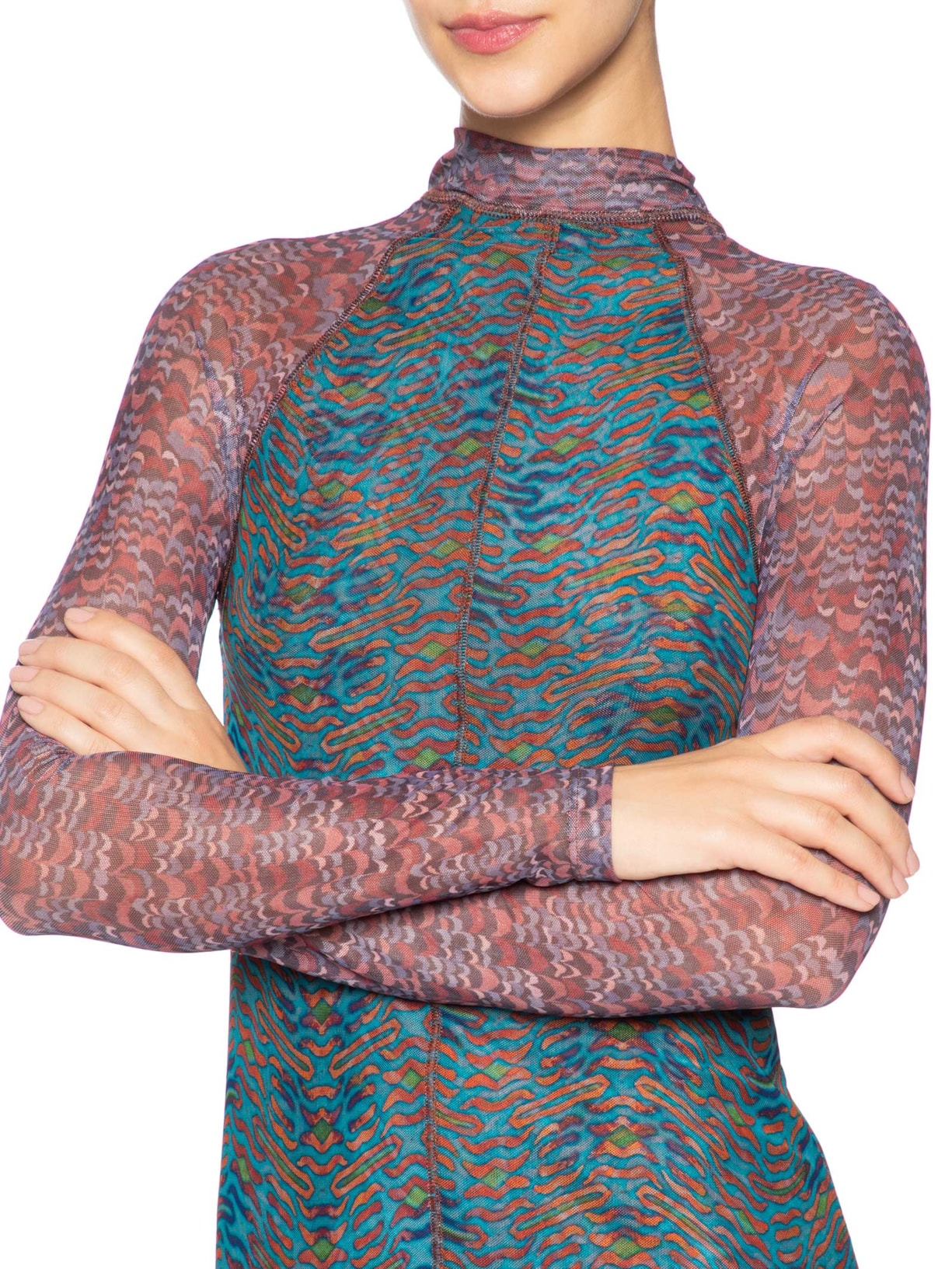 Vestido Mix Tule Tigre Azul Animale