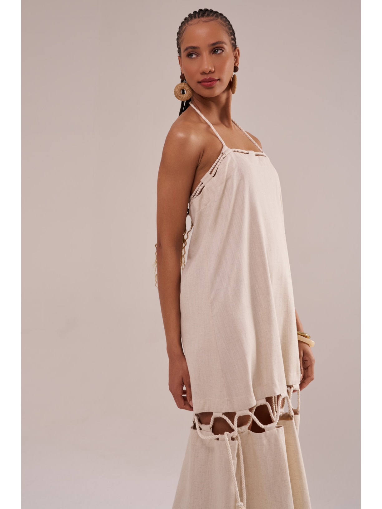 vestido modular em linho com algodão cordel Suntime