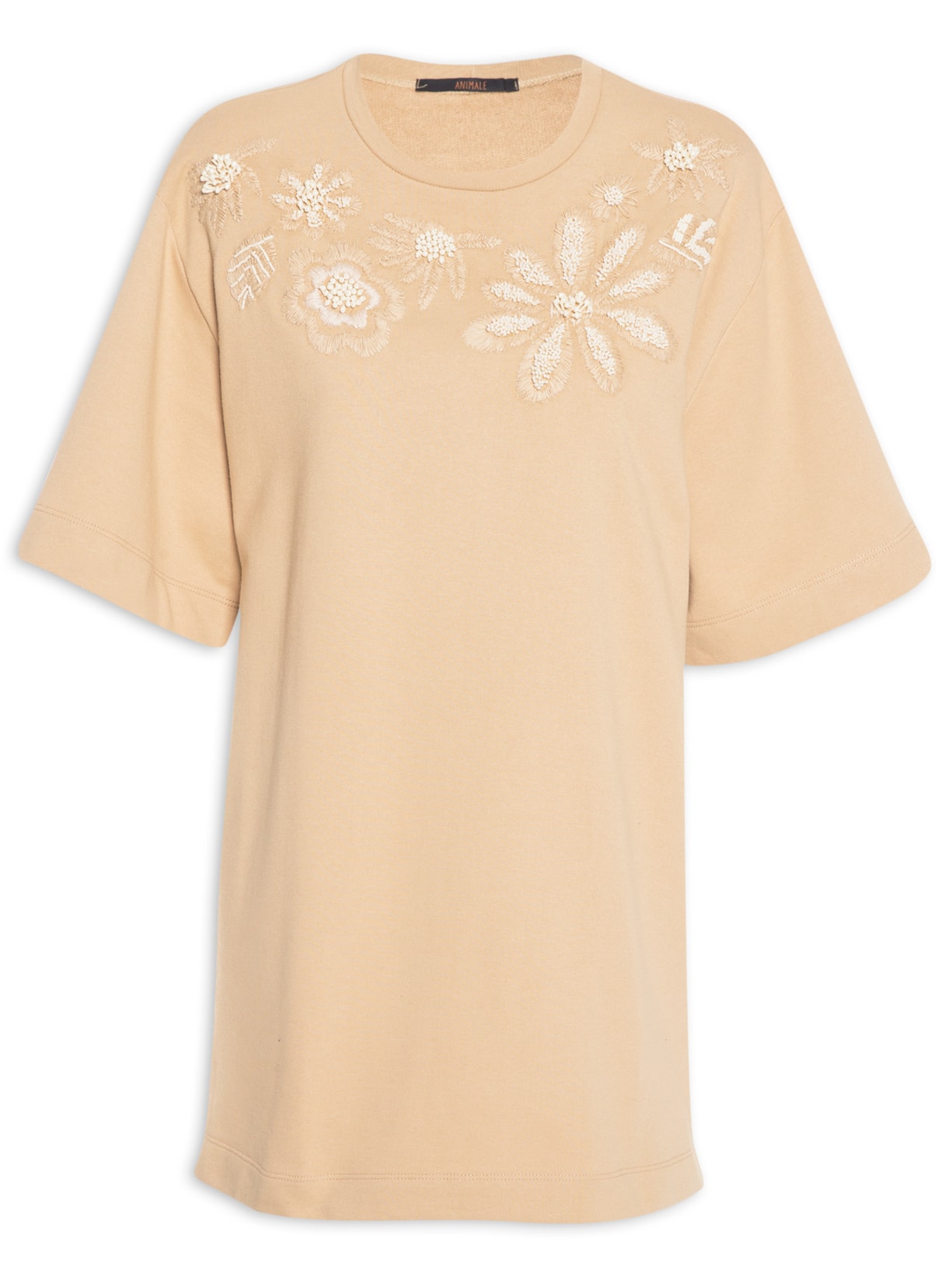 Vestido Moletom Bordado Rafia - Bege