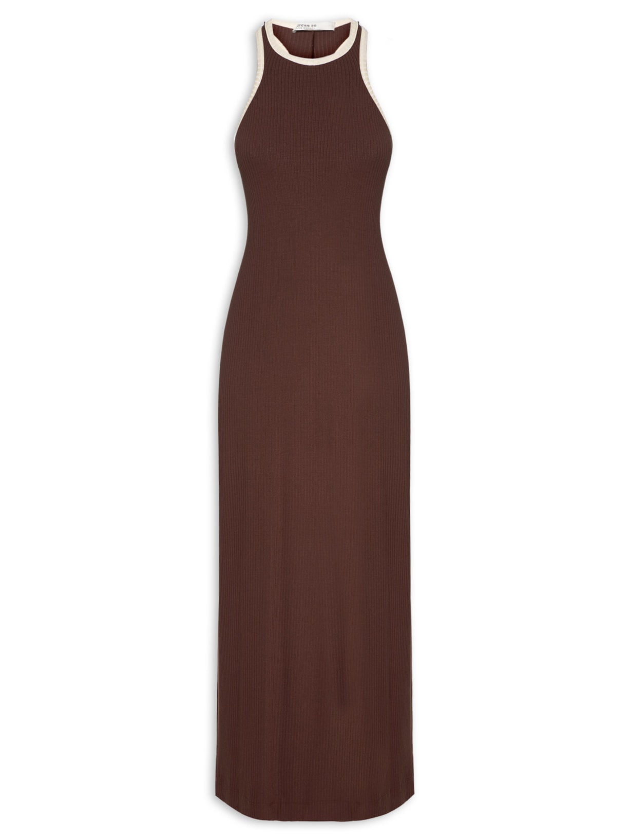 Vestido Nadador Canelado Com Viés - Marrom