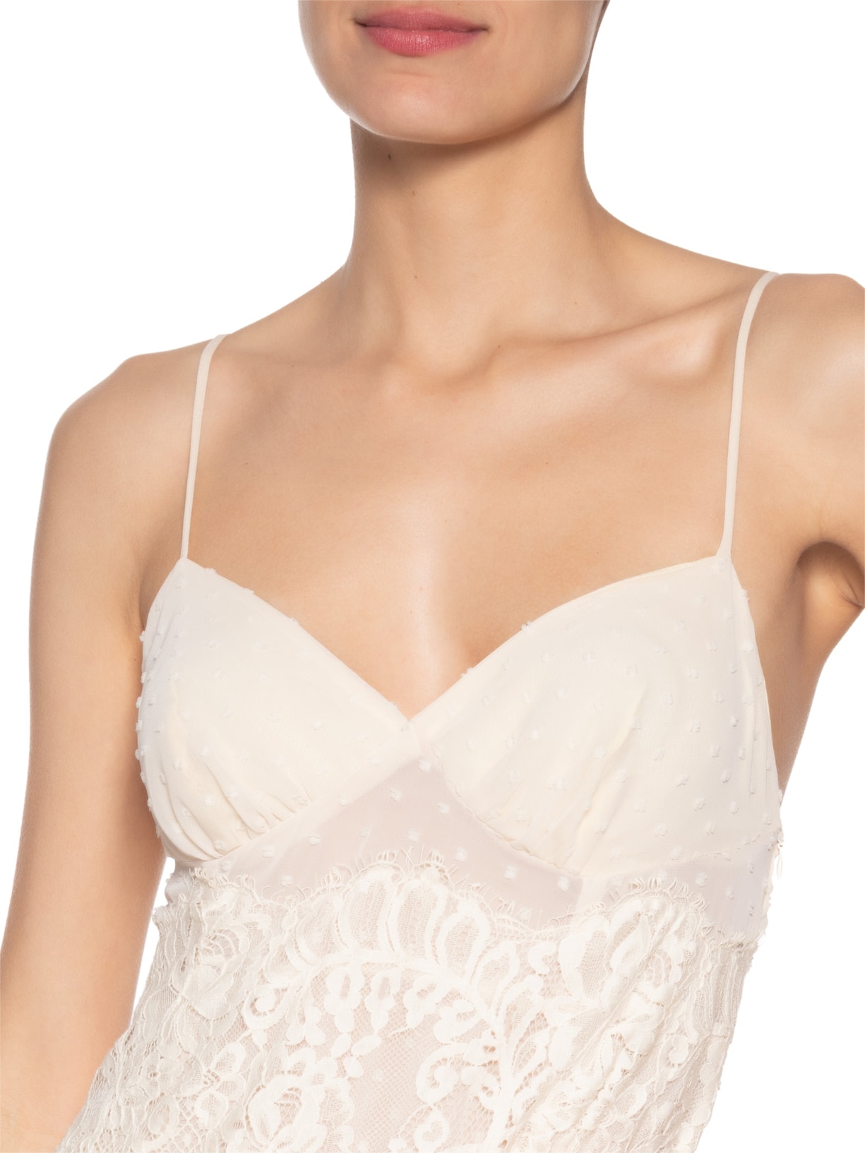 Vestido Nesgas Com Renda Bege Farm