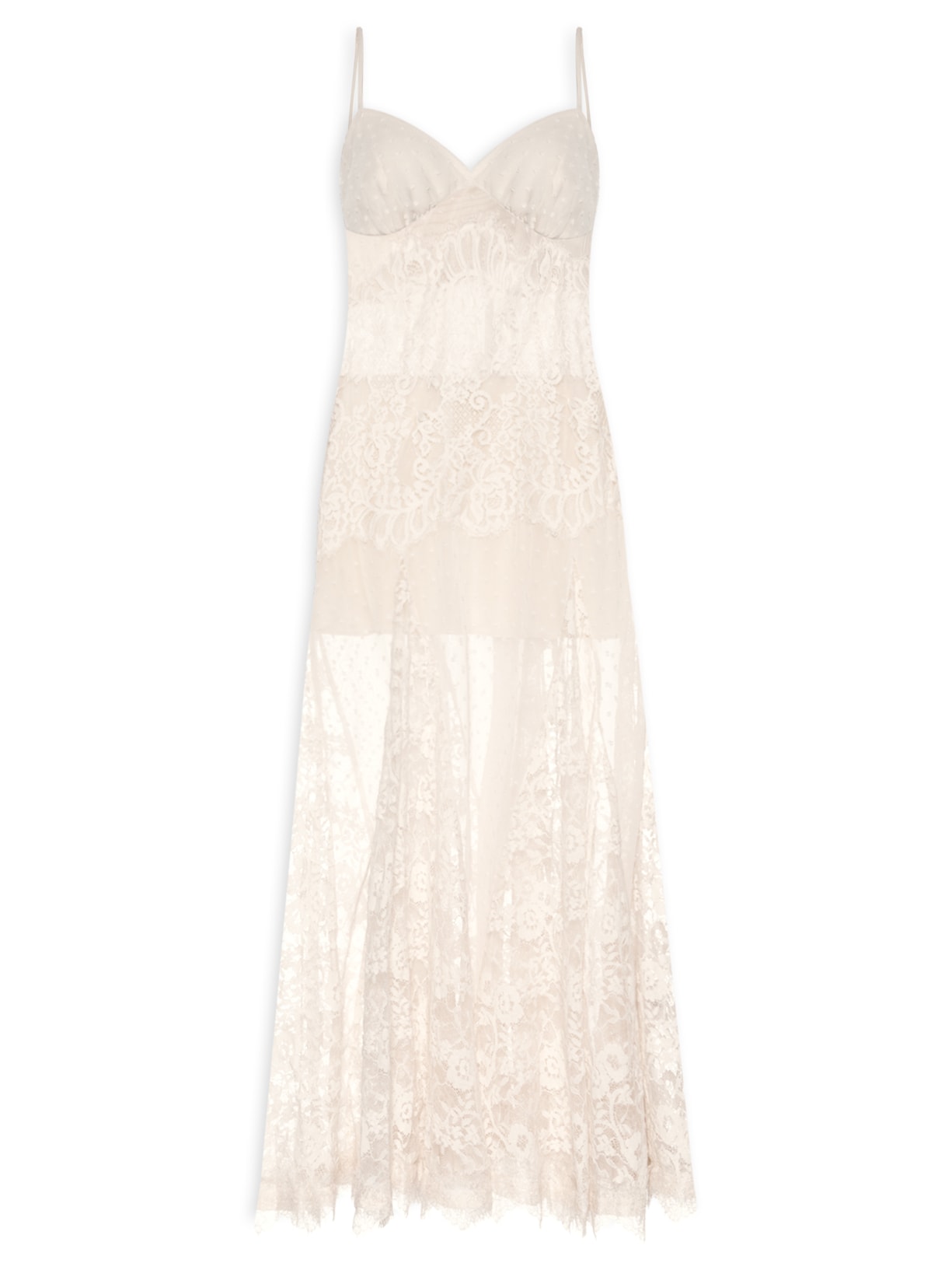 Vestido Nesgas Com Renda - Bege