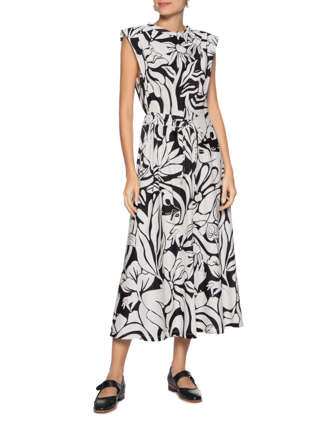 Vestido Ombreira Delicadeza Surreal Preto Farm