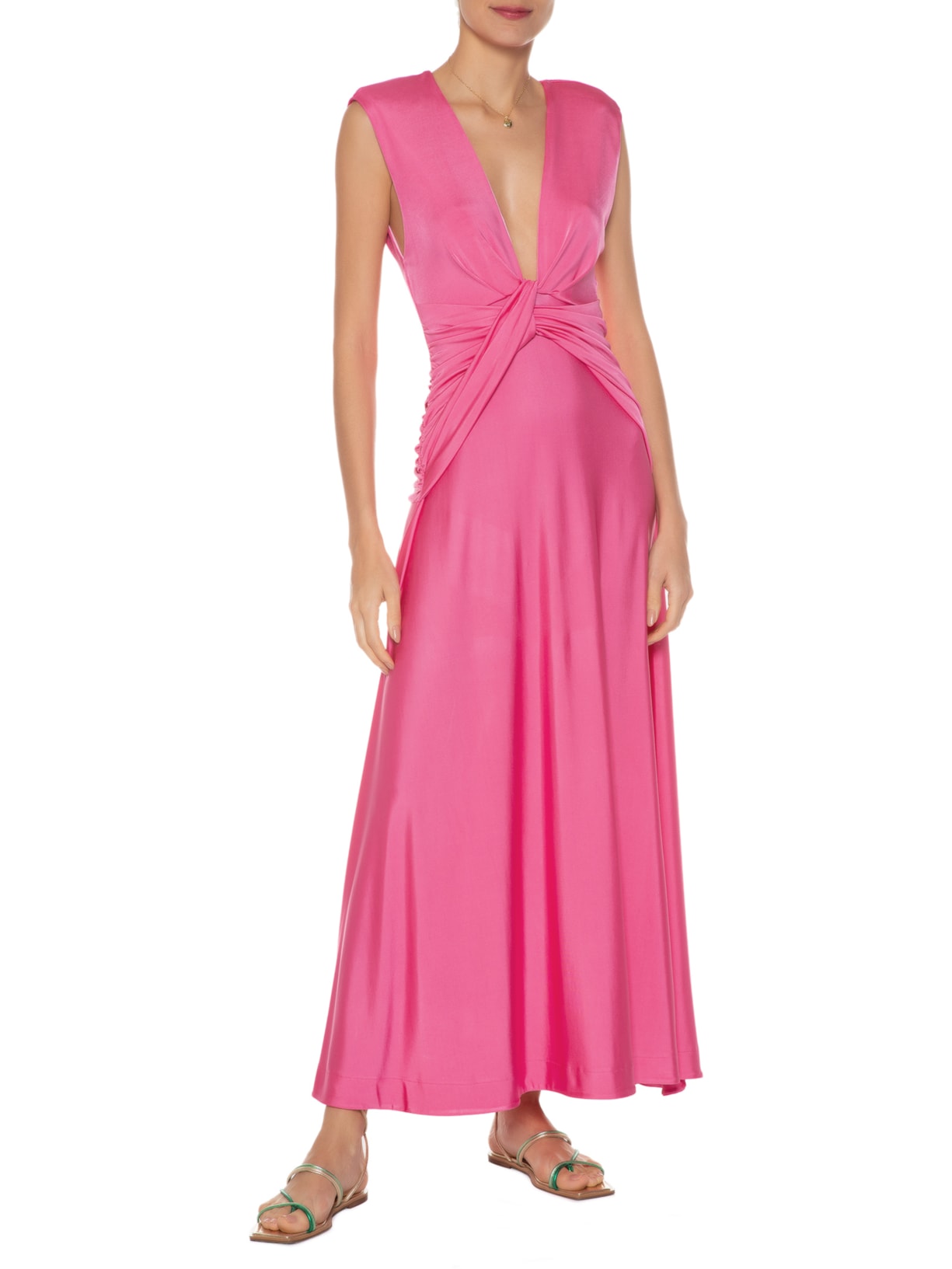 Vestido Ombreira Faixa Frente Rosa Farm