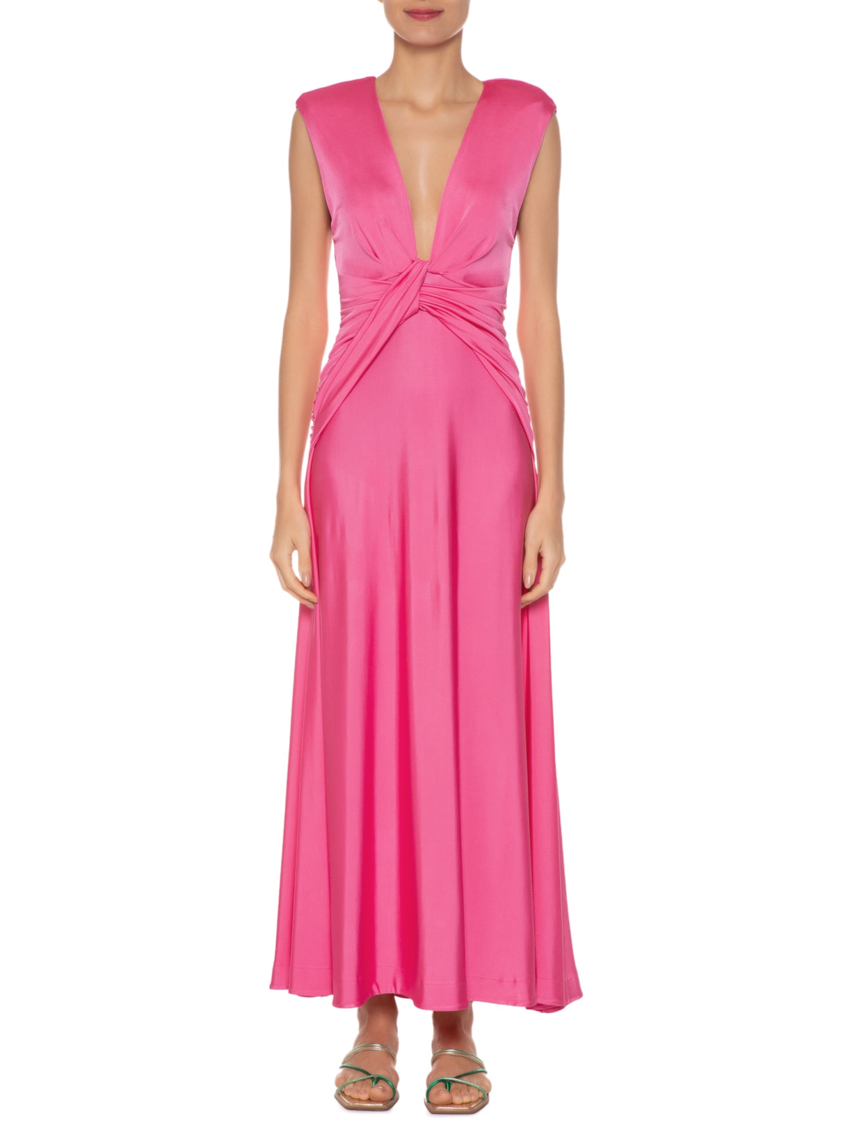 Vestido Ombreira Faixa Frente Rosa Farm