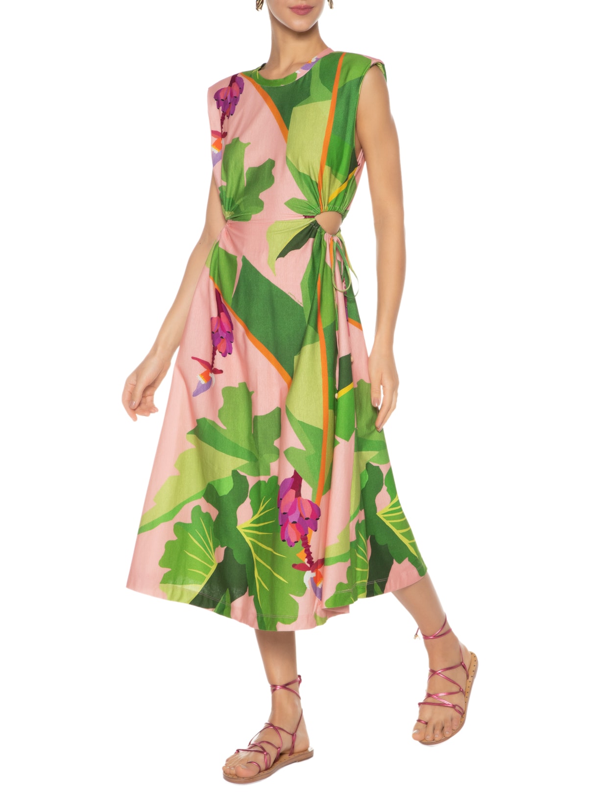 Vestido Ombreira Tropicalist Rosa Farm