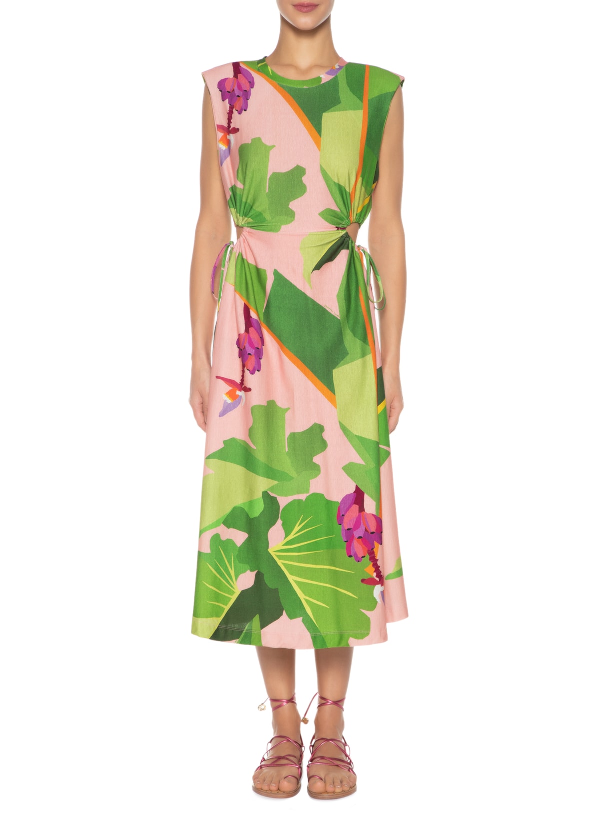 Vestido Ombreira Tropicalist Rosa Farm