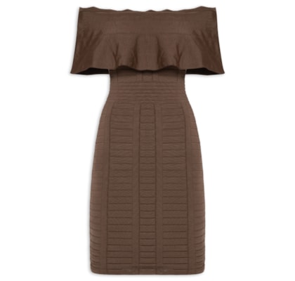Vestido Ombro A Ombro Em Tricot - Marrom