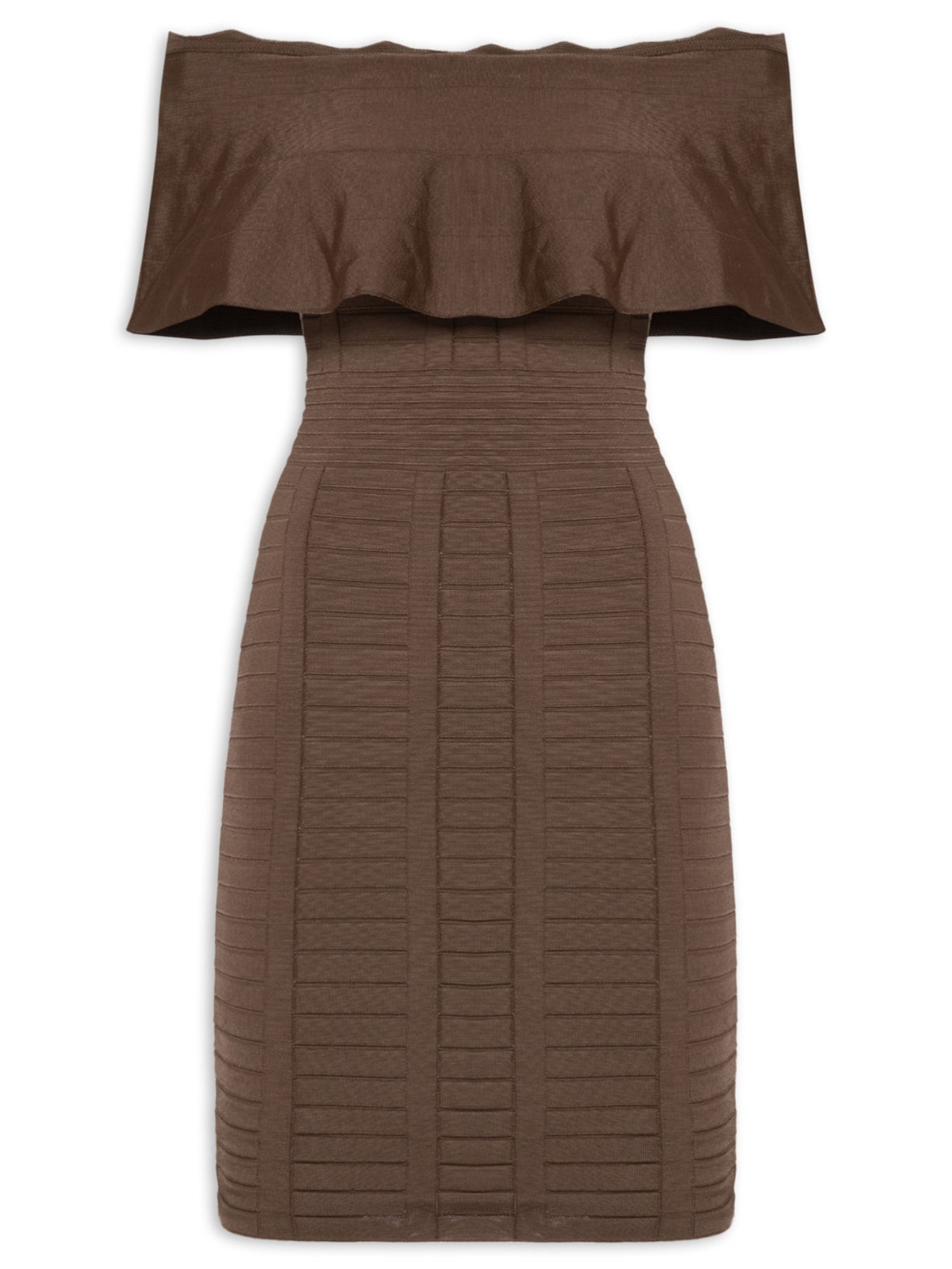 Vestido Ombro A Ombro Em Tricot - Marrom