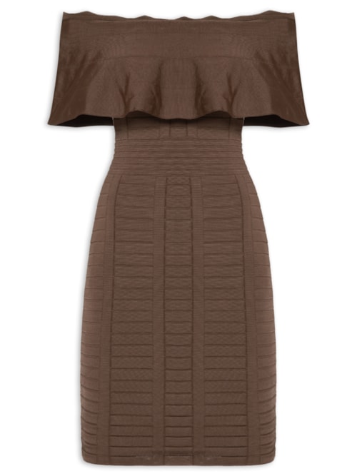 Vestido Ombro A Ombro Em Tricot - Marrom