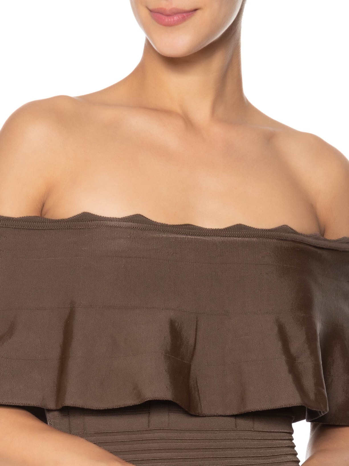 Vestido Ombro A Ombro Em Tricot Marrom Market 33