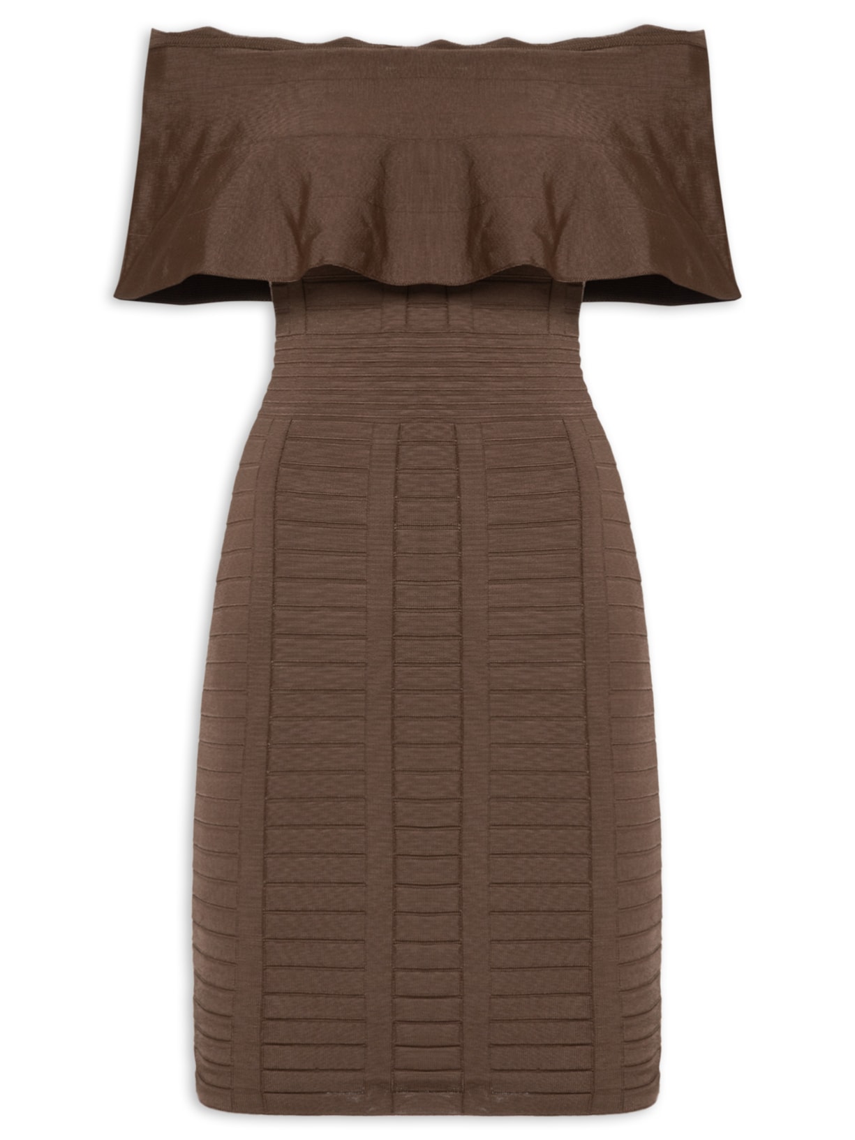 Vestido Ombro A Ombro Em Tricot - Marrom