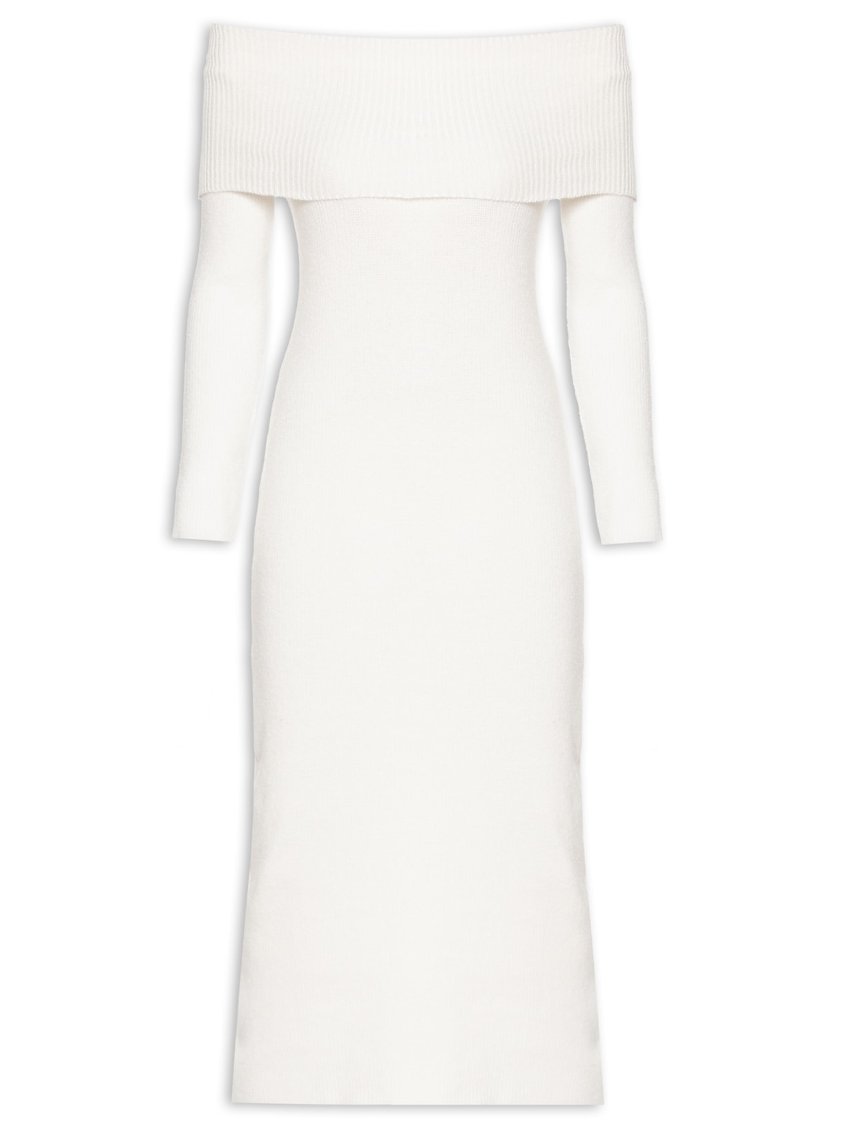 Vestido Ombro a Ombro em Tricot - Off White