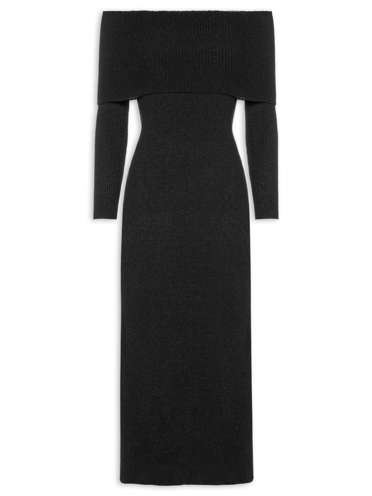 Vestido Ombro a Ombro em Tricot - Preto