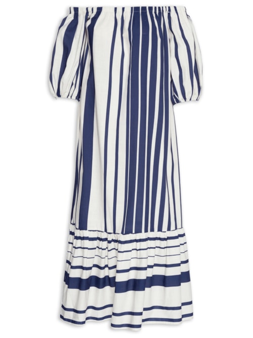 Vestido Ombro A Ombro Listrado - Azul
