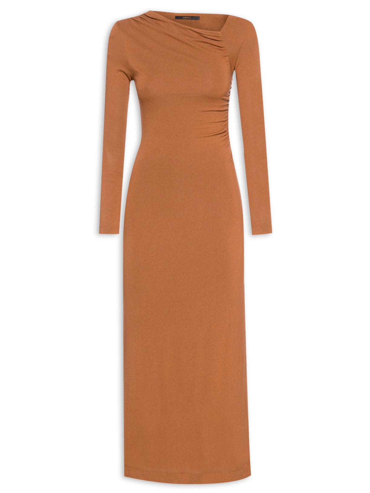 Vestido Ombro Franzido - Marrom