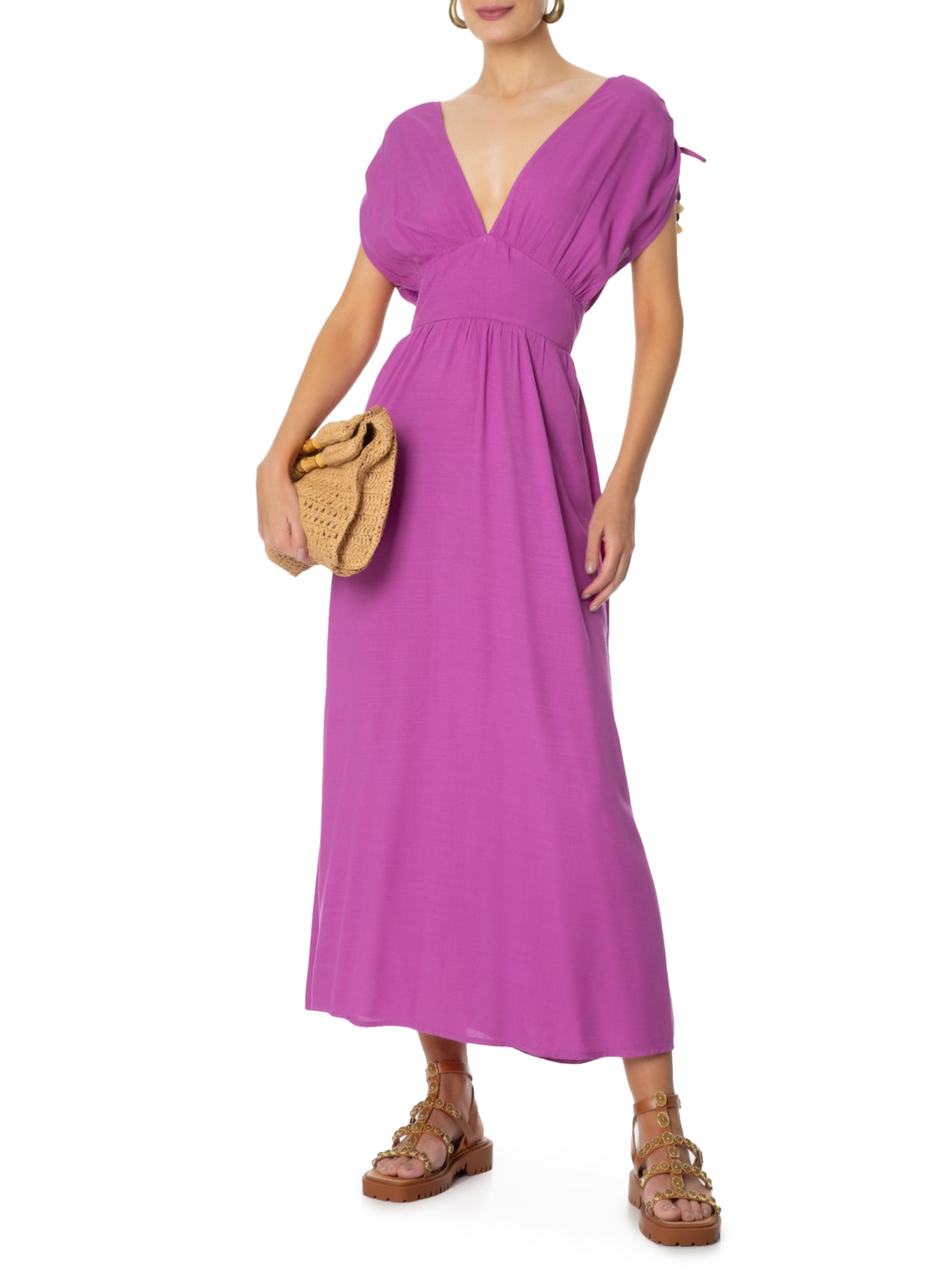 Vestido Ombro Franzido Roxo Maria Filó