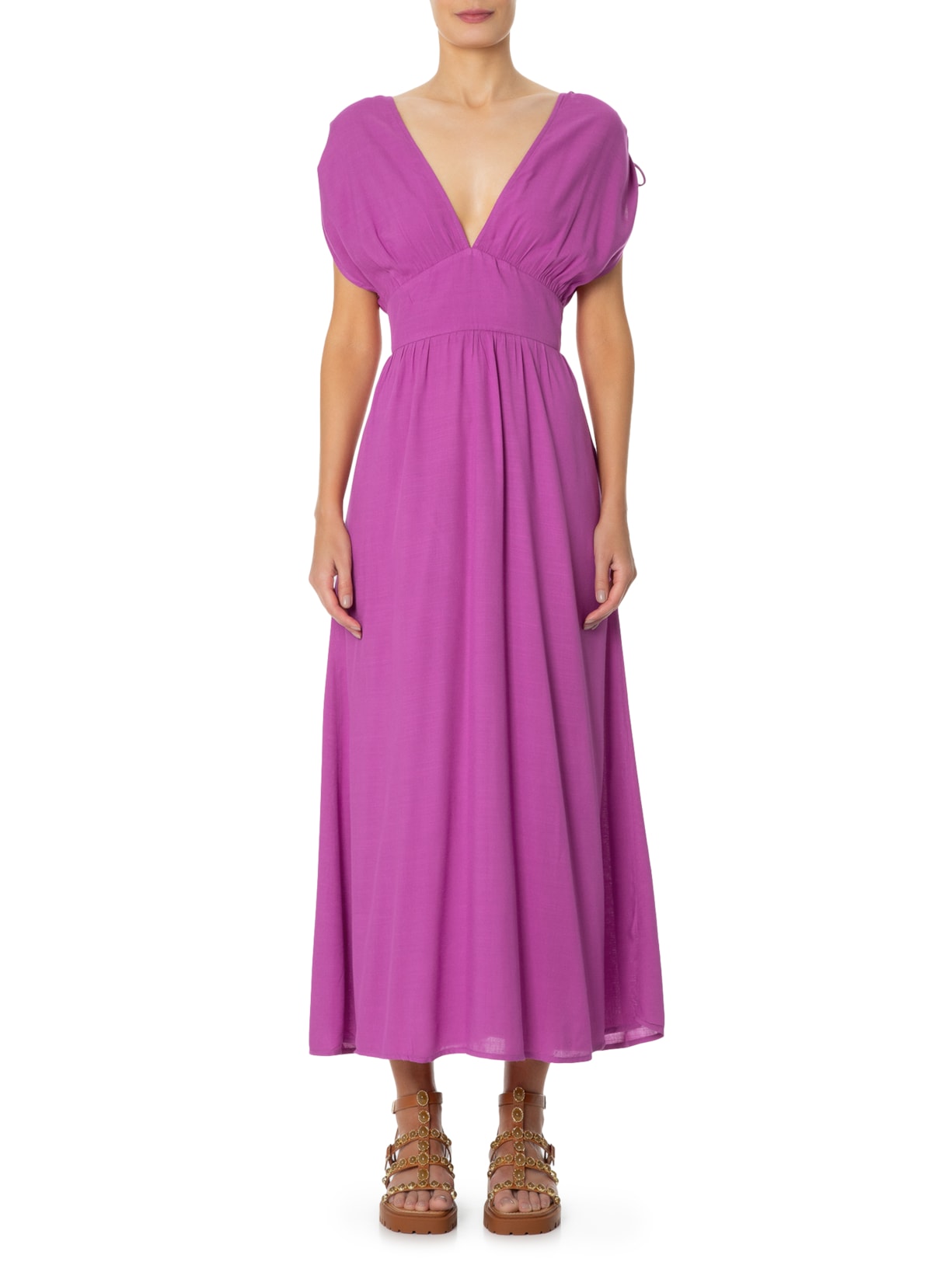 Vestido Ombro Franzido Roxo Maria Filó
