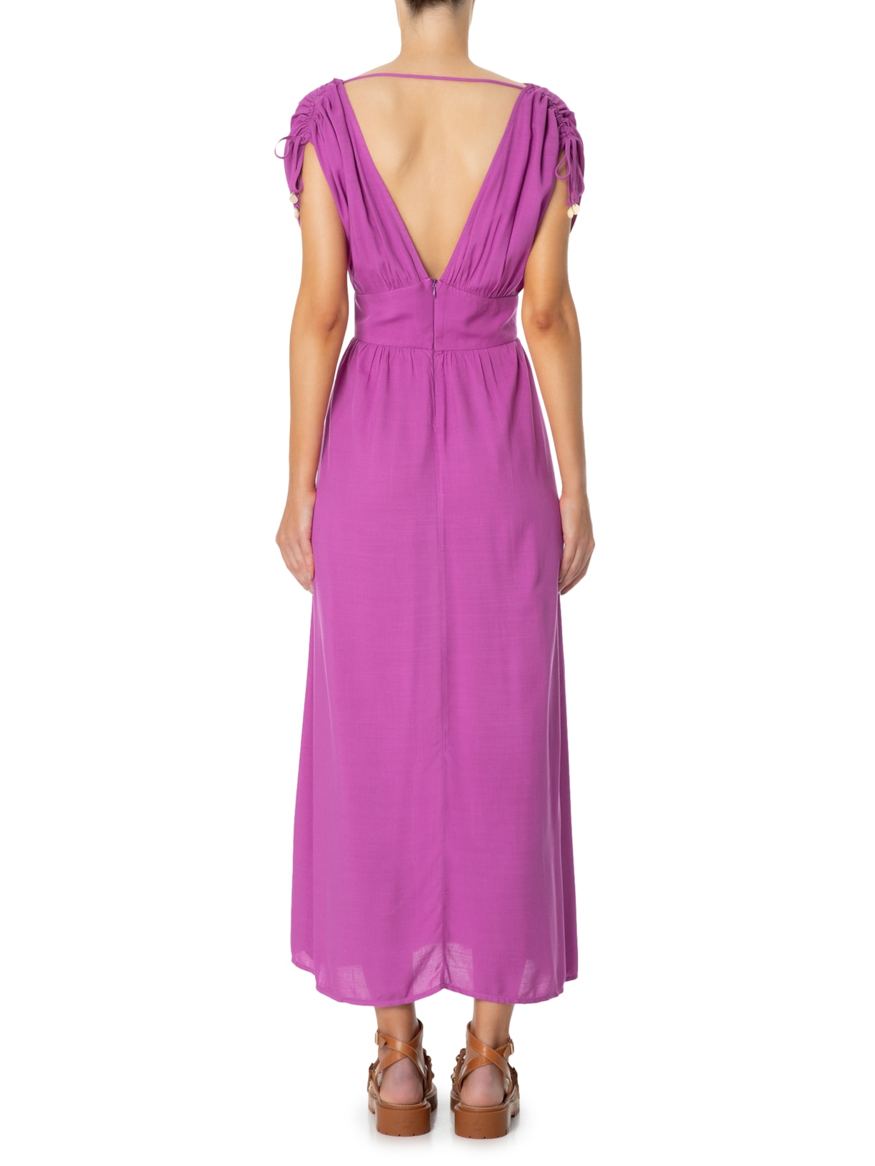 Vestido Ombro Franzido Roxo Maria Filó