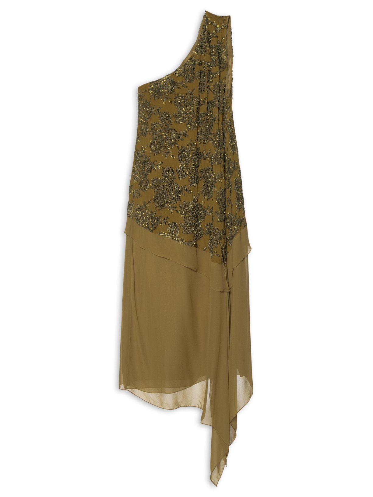 Vestido Ombro Paetê Azeitona - Marrom