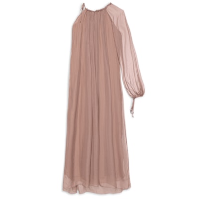 Vestido Ombro Só Com Manga Bufante - Bege