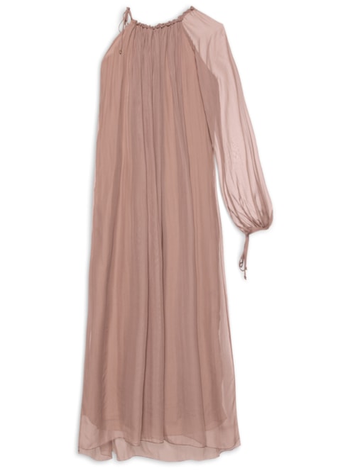 Vestido Ombro Só Com Manga Bufante - Bege
