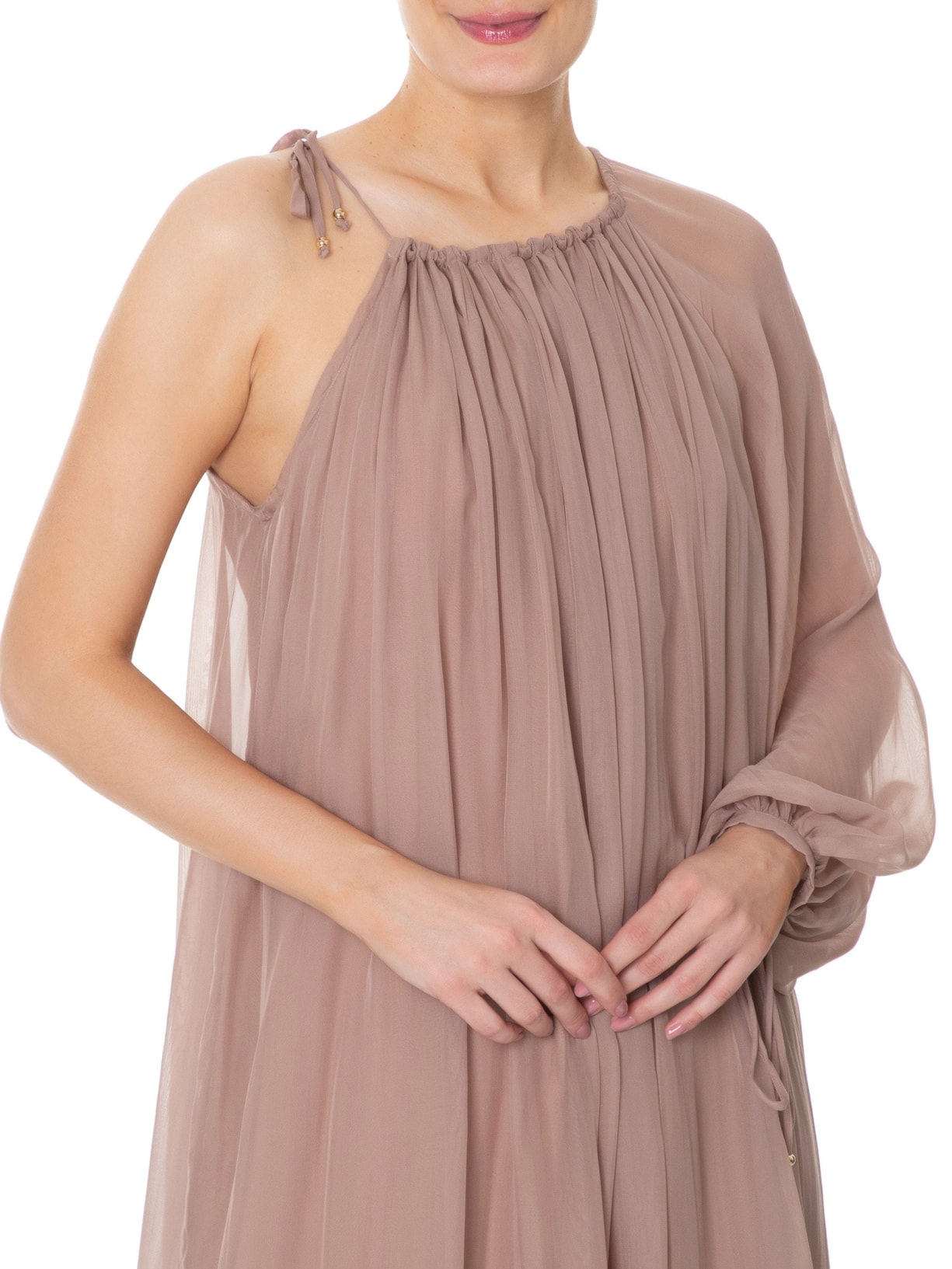 Vestido Ombro Só Com Manga Bufante Bege '2Essential