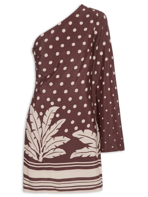 Vestido Ombro Só Crepe Estampa Palma - Marrom