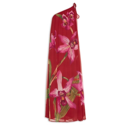 Vestido Ombro Só Floral Orquídea - Vermelho