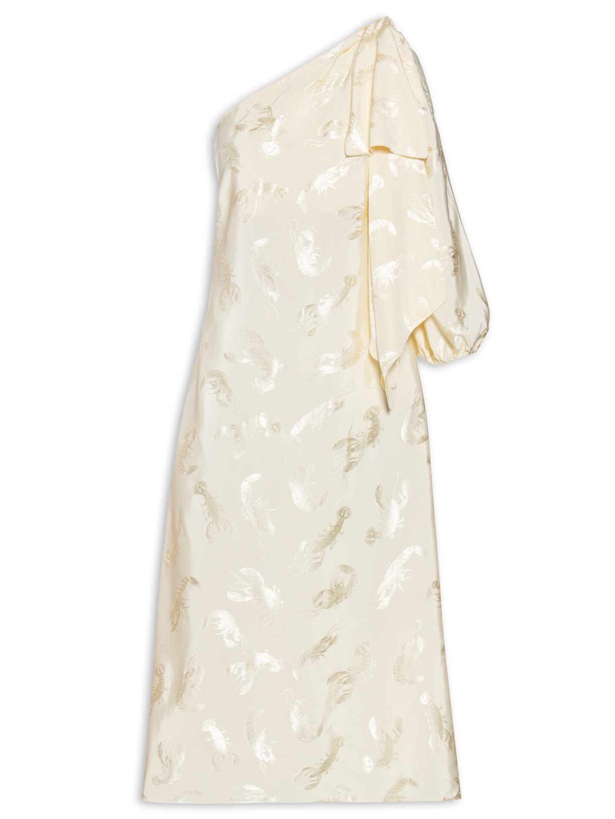 Vestido Ombro Só Jacquard Concha Mar - Bege